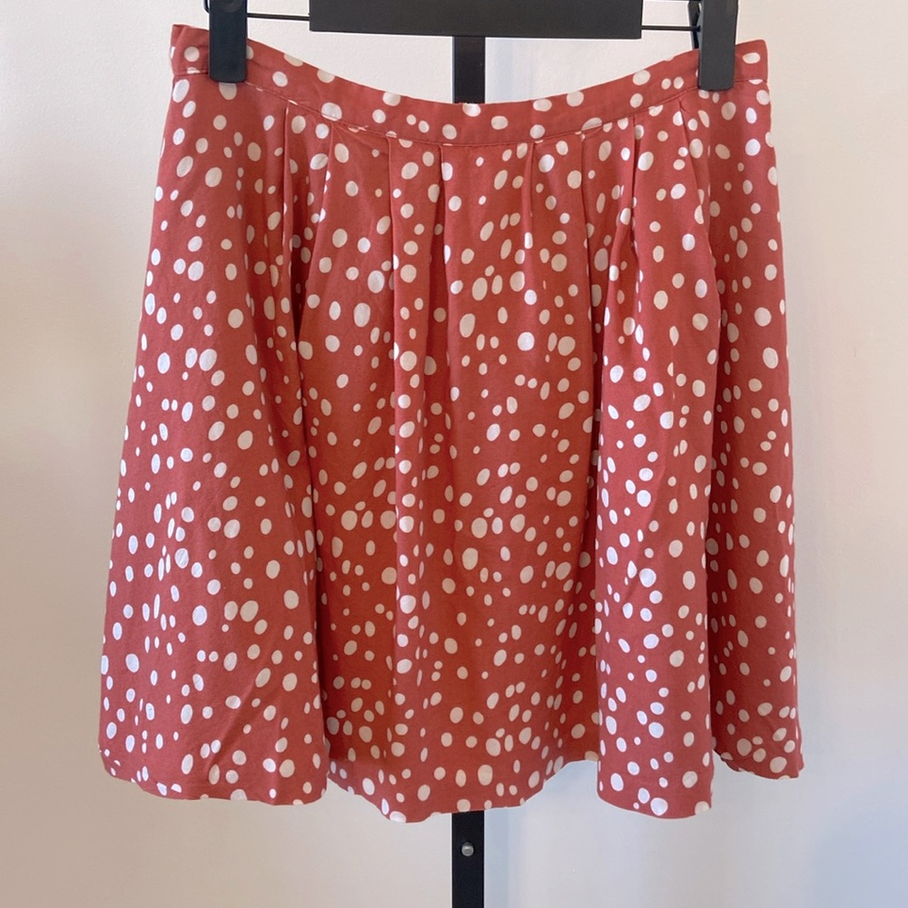 Forever 21 Midi Skirt Lined Salmon Wht Polka Dot Rayon/Poly Small zipper in back